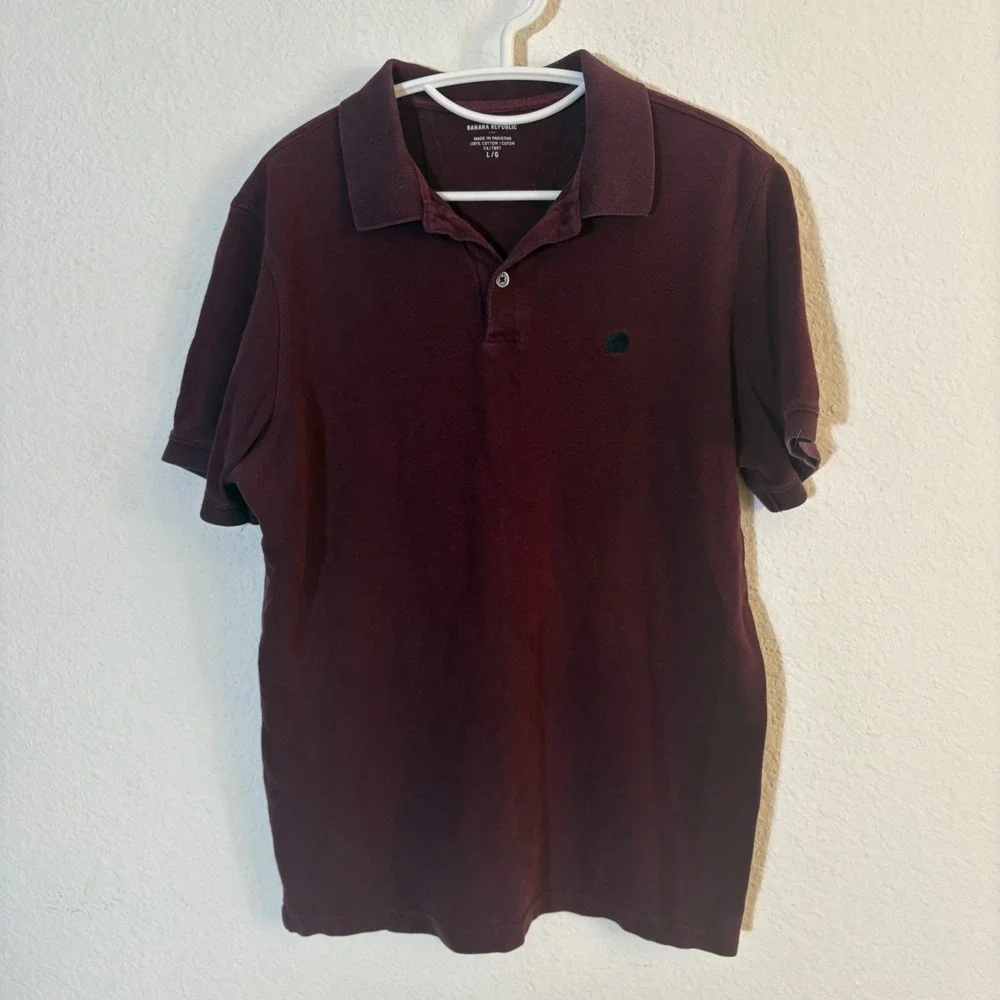 Banana Republic Polo Shirt Mens L Burgundy Birdseye Elephant Logo